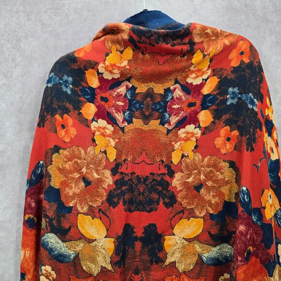 H&M Blue Orange Floral Square XL Wrap Hijab Dupatta Shawl Scarves Scarf - Picture 3 of 8